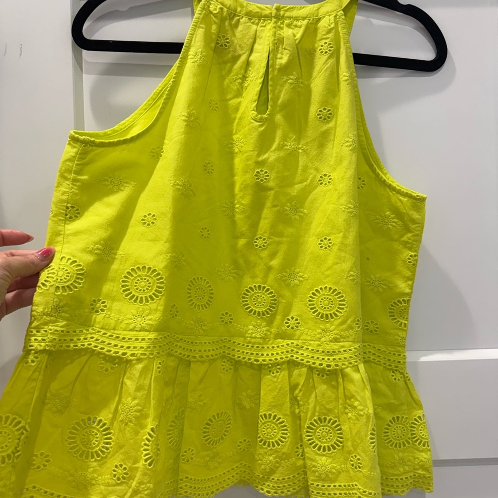 Crown & Ivy |Petite Neon Yellow Eyelet Peplum Tank | PM - Picture 6 of 6